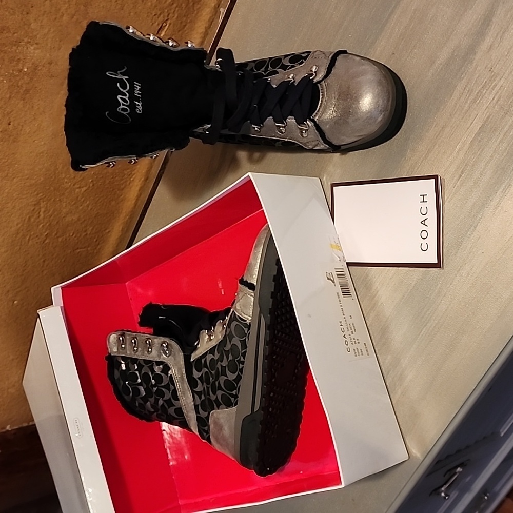 Coach Boots Silver & Black